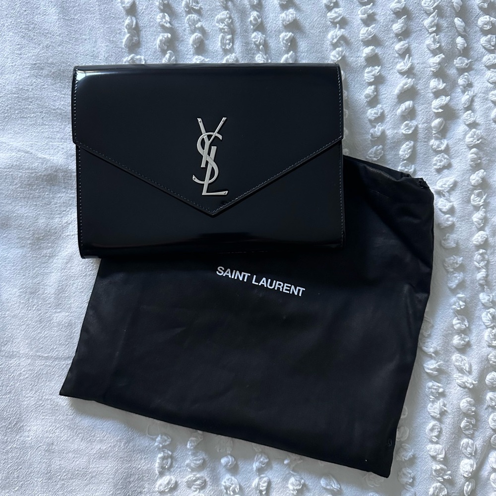 Saint Laurent Black Patent Leather Clutch